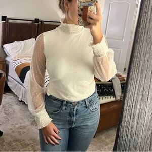 Pink Lily white lace long sleeve turtleneck